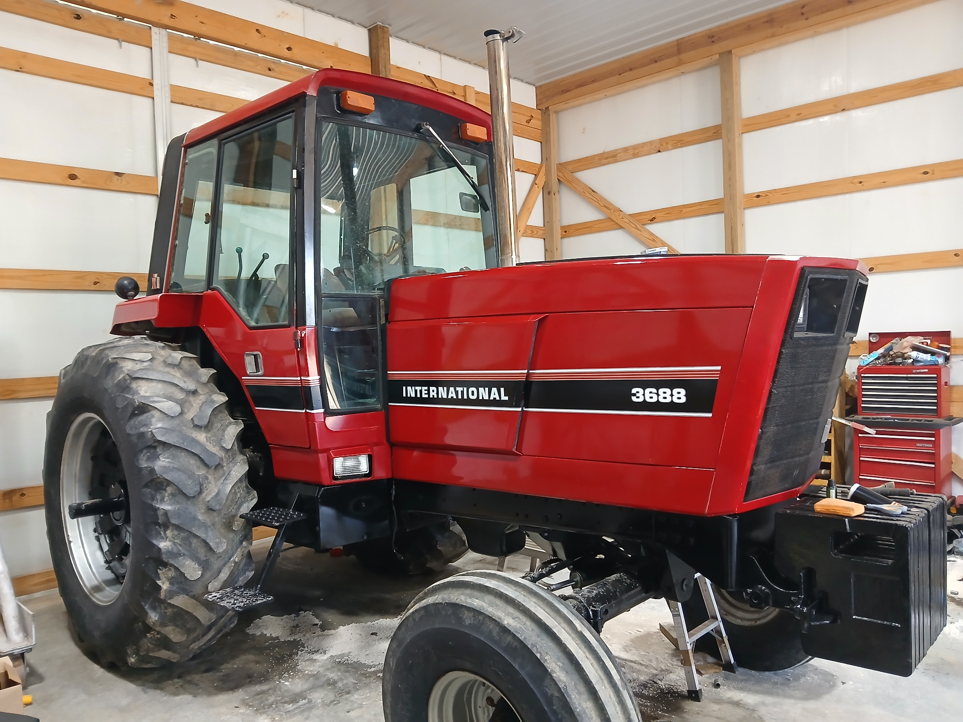 International 3688 tractor detailed in a farm shop